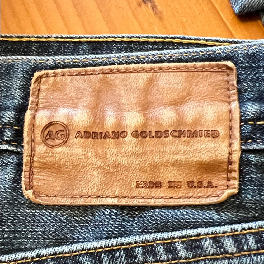 Ag Adriano Goldschmied Geffen Style Men's Denim Jeans with Brown Patch